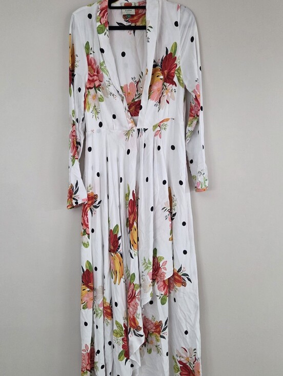 FARM Rio Dresses & Skirts - Farm Rio White Floral Polka Dot Maxi Dress Long Sleeve Womens Small Like New